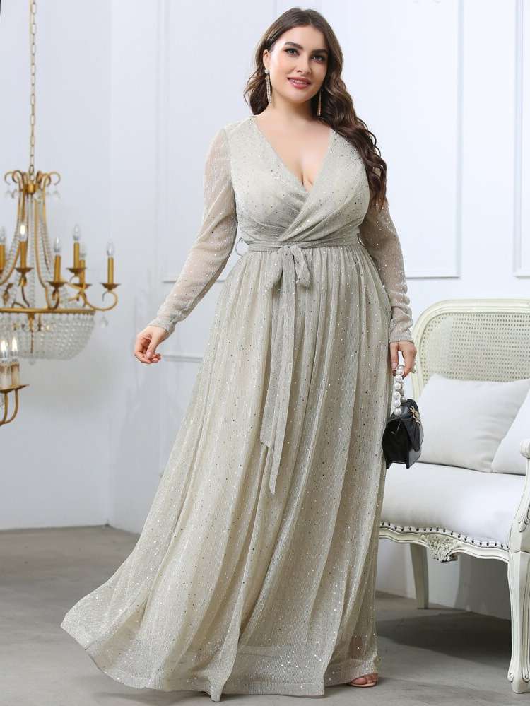 Long Sleeve Glamorous Wrap Maxi Weddings  Events 6696