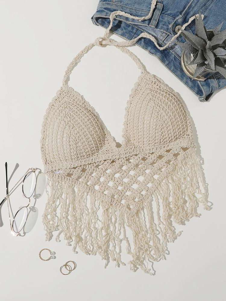 Plain Fringe Halter Women Beachwear 250