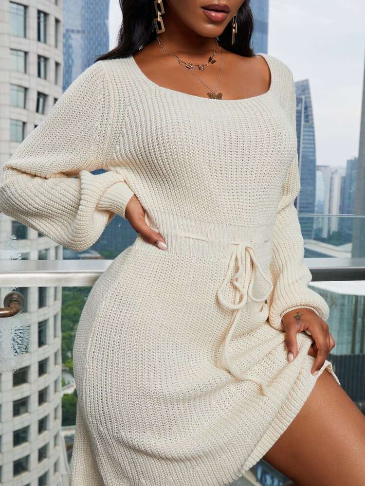 Regular Fit Cut Out Short Women Sweater Dresses 5716