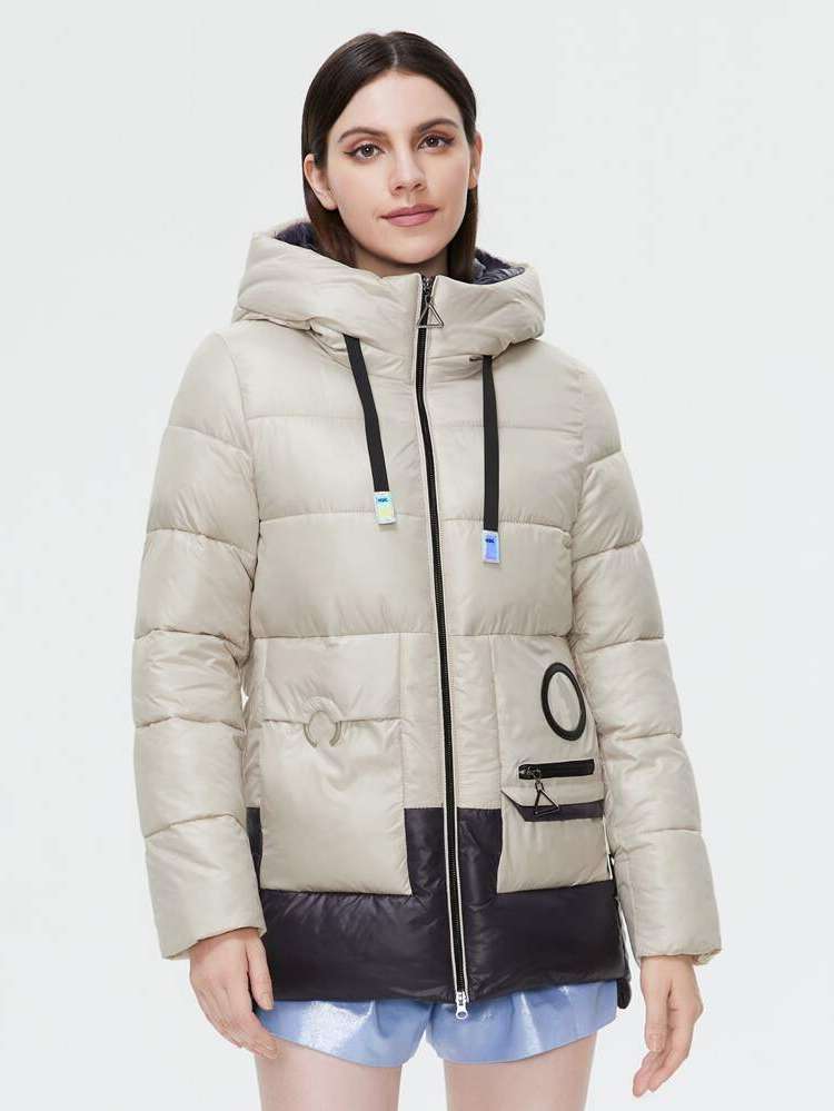  Hooded Ring Colorblock Women Winter Coats 9528