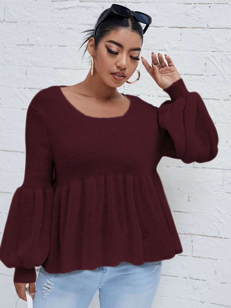  Scoop Neck Regular Fit Cute Plus Size Knitwear 232