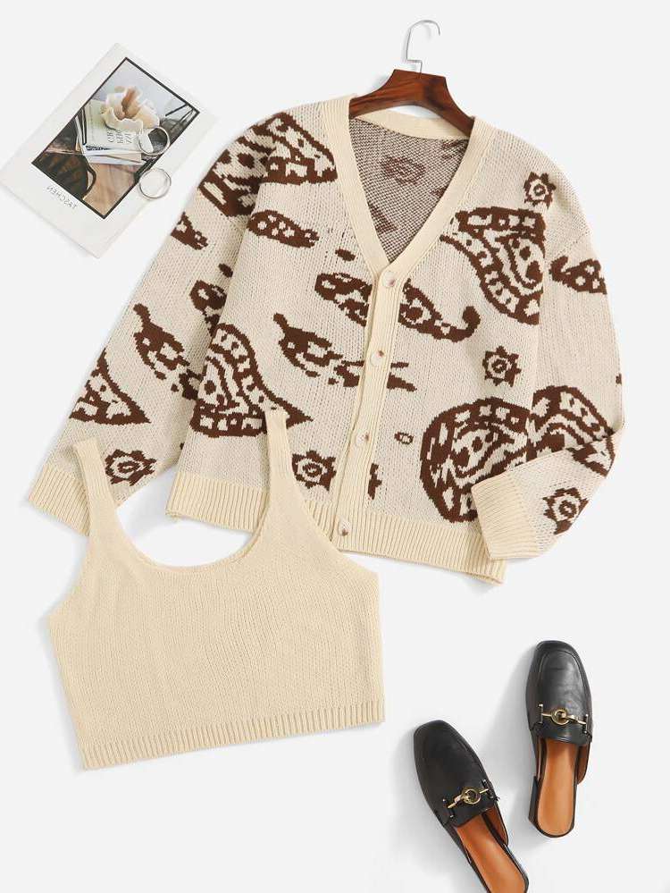 Paisley Casual Beige Long Sleeve Plus Size Sweater Co-ords 8