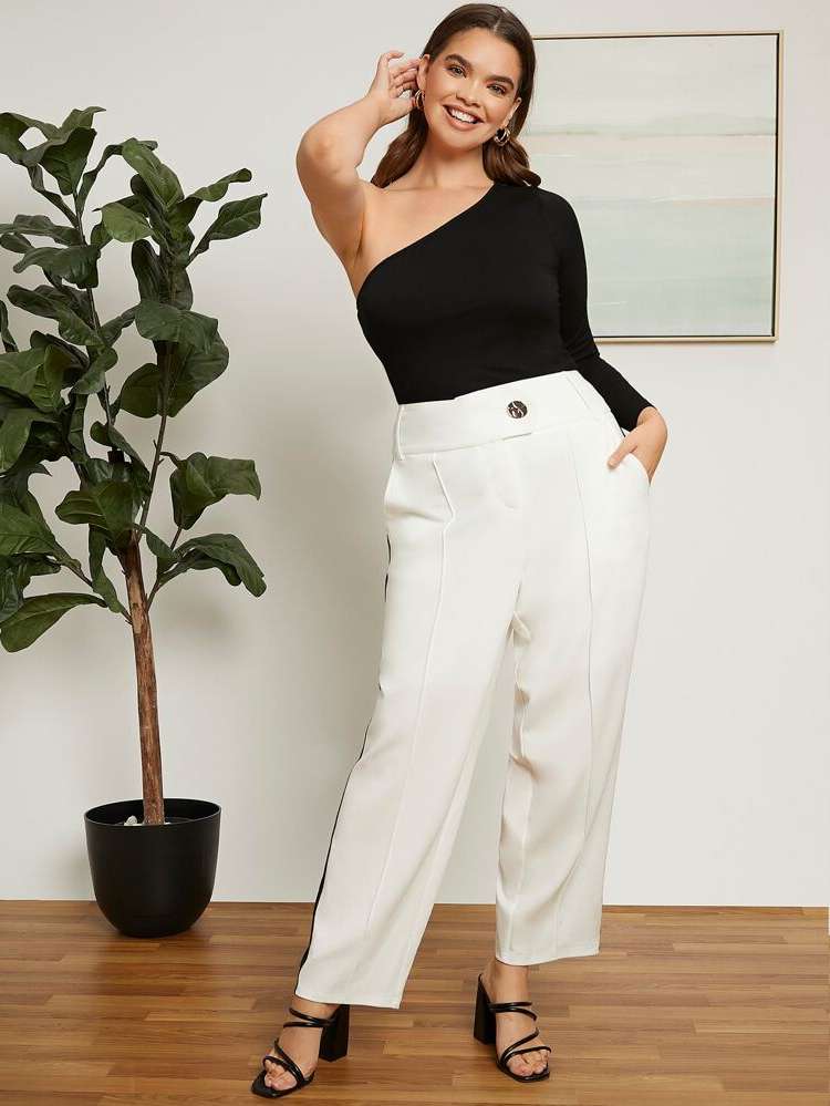 Long Beige Loose Plus Size Suits 1426