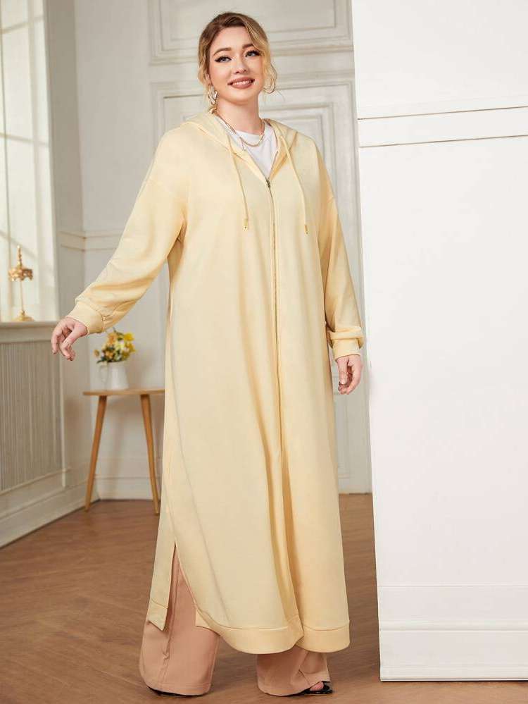  Hooded Beige Long Plus Size Sweatshirts 4446