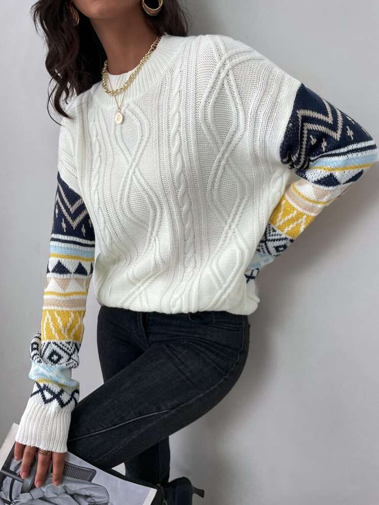  Geometric Round Neck Women Sweaters 452