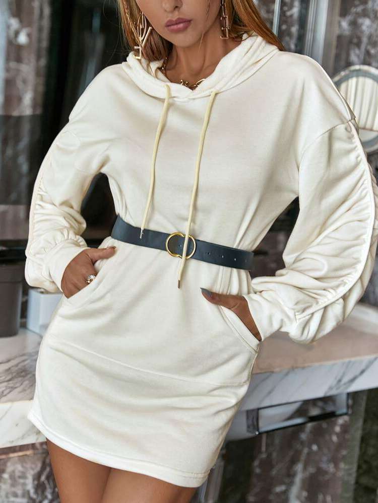 Plain Beige Casual Women Sweatshirts 3970