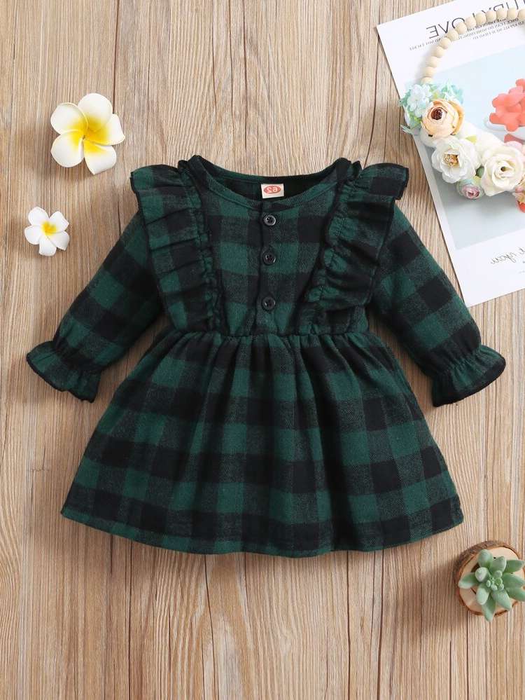 Round Neck Cute Regular Fit Plaid Baby  Mom 5371