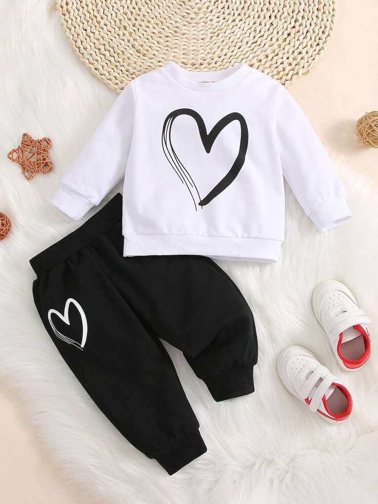 Long Sleeve Round Neck Black and White Baby Sets 8321