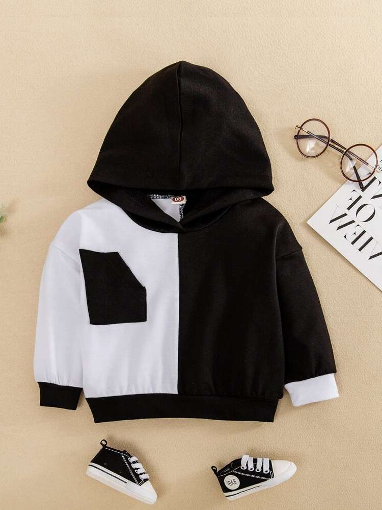 Black and White Pocket Long Sleeve Casual Baby Clothing 4796