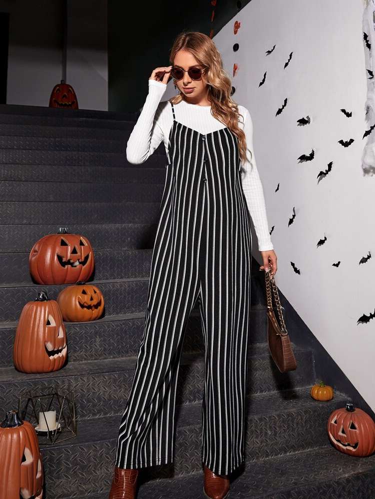 Regular Fit Black and White Striped Baby  Mom 7932