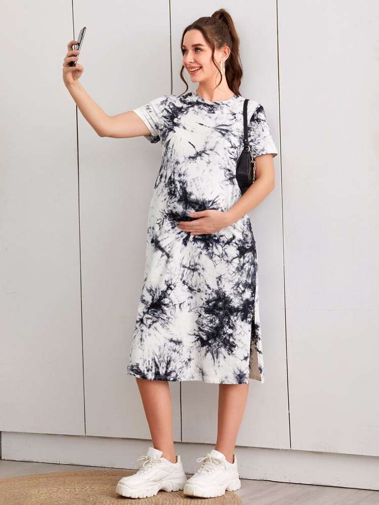  Black and White Casual Tie Dye Maternity Dresses 389