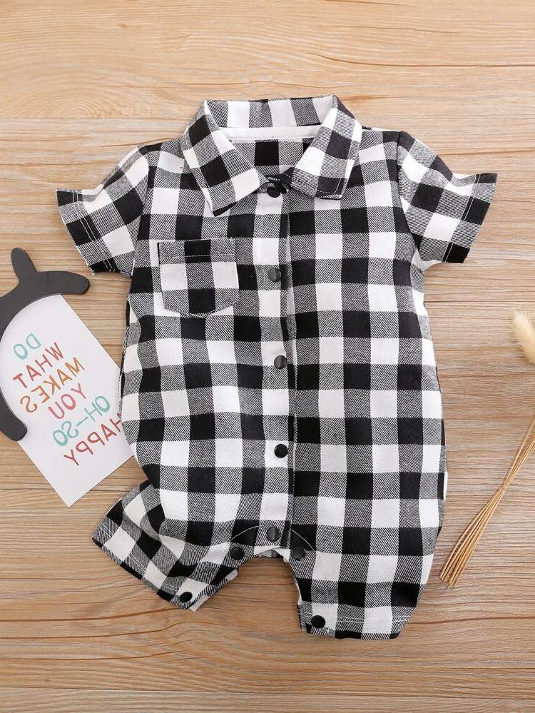 Black and White Collar Pocket Baby Clothing 1802