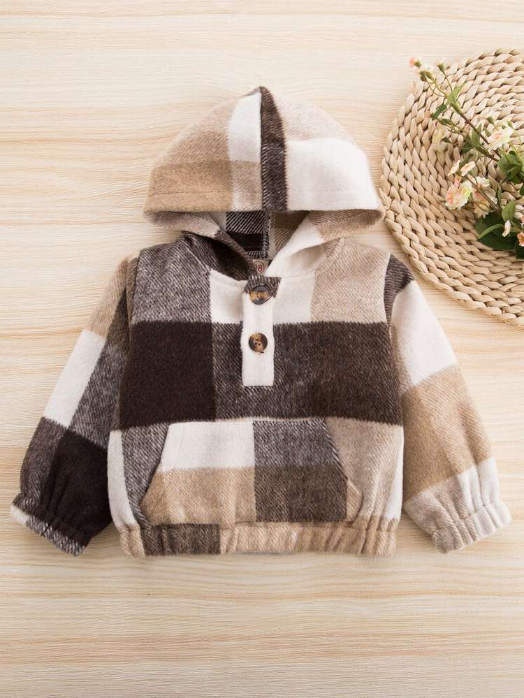  Black and White Plaid Button Baby Sweatshirts 8869