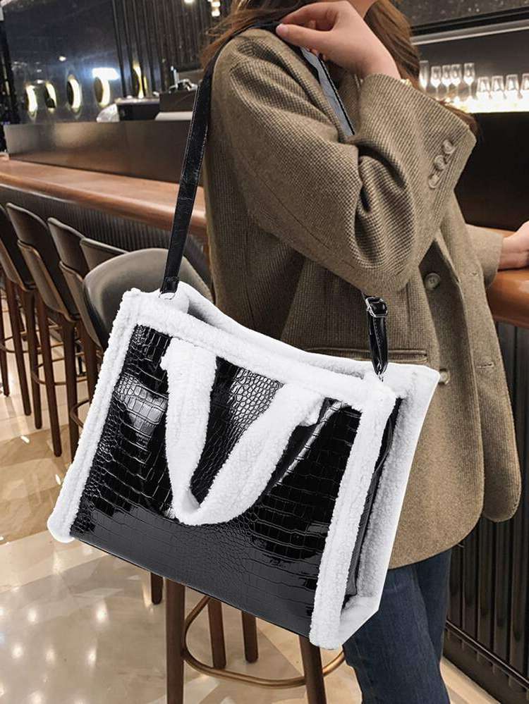 Black and White Crocodile  Women Tote Bags 6404