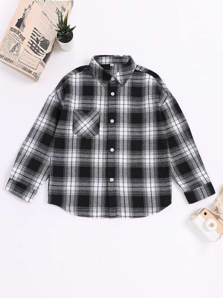 Black and White Plaid Pocket Regular Kids Clothing 4273