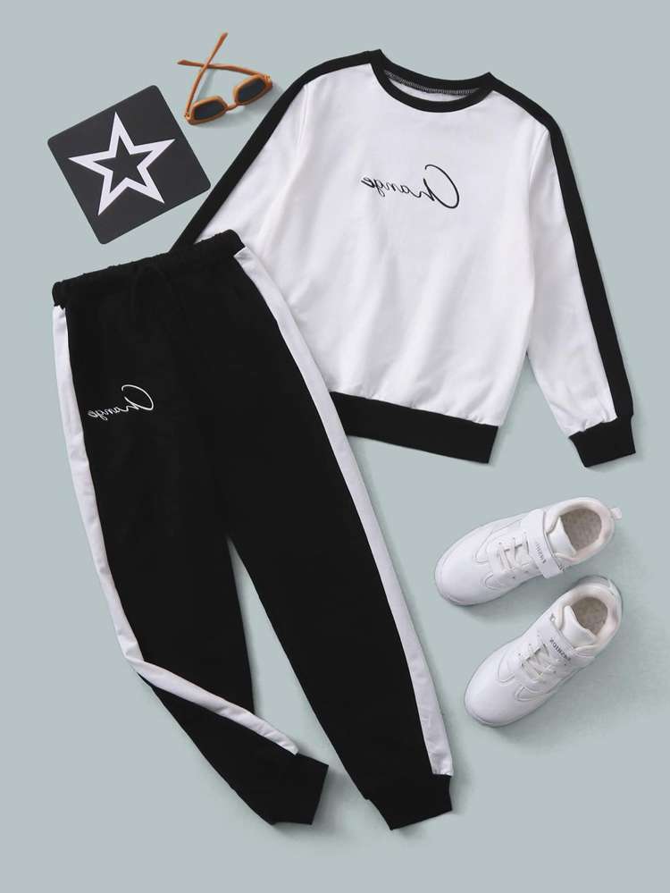  Black and White Regular Fit Boys Two-piece Outfits 7227