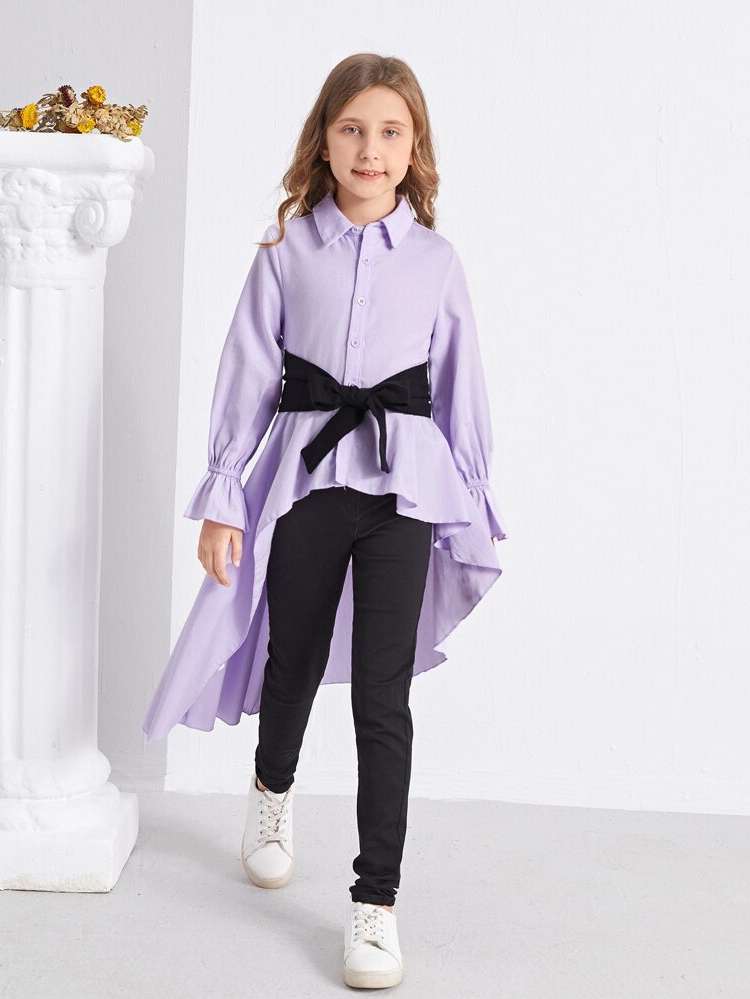 Dressy Regular Fit Long Long Sleeve Girls Blouses 3877