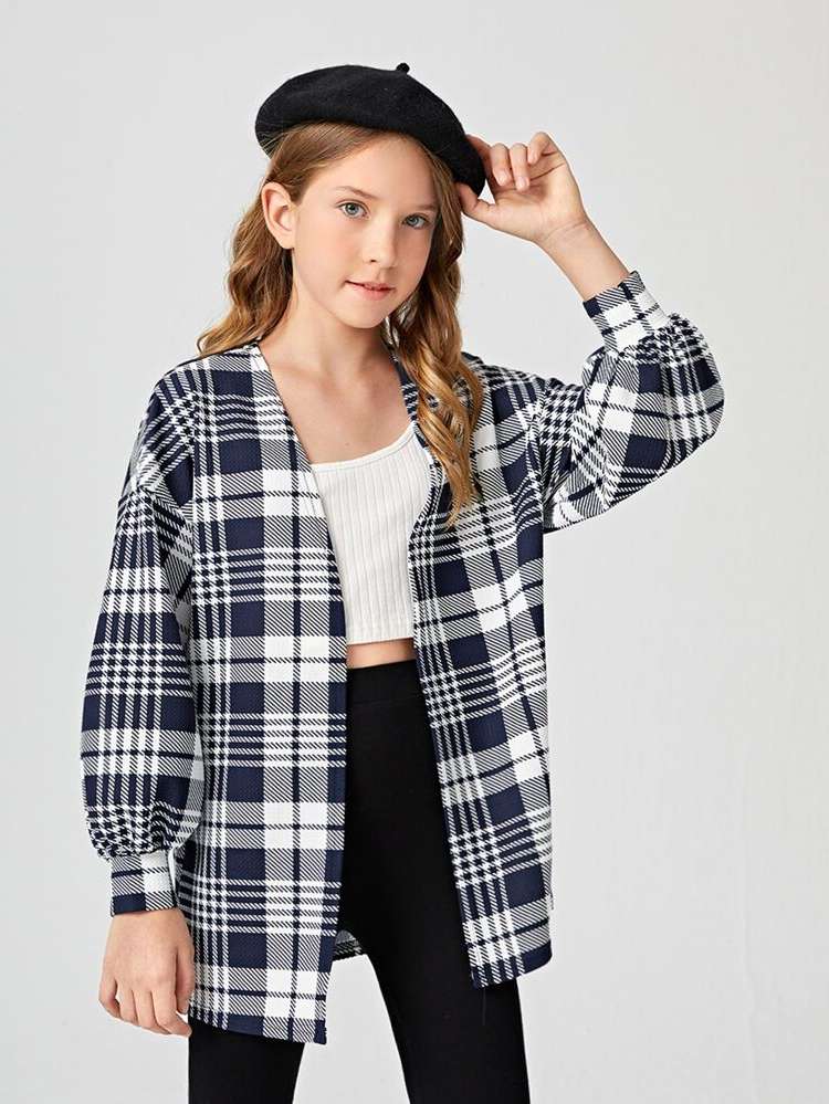 Regular Fit Plaid Dressy Girls Coats 6959