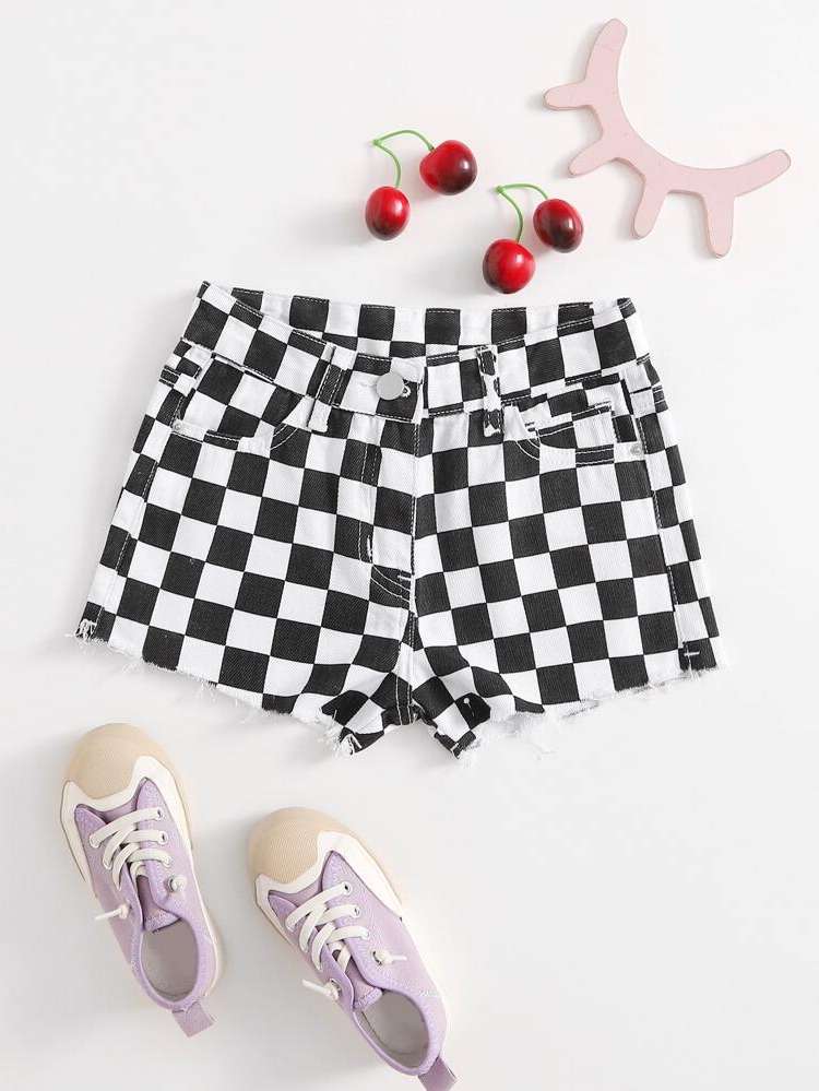   Plaid Girls Denim Shorts 895