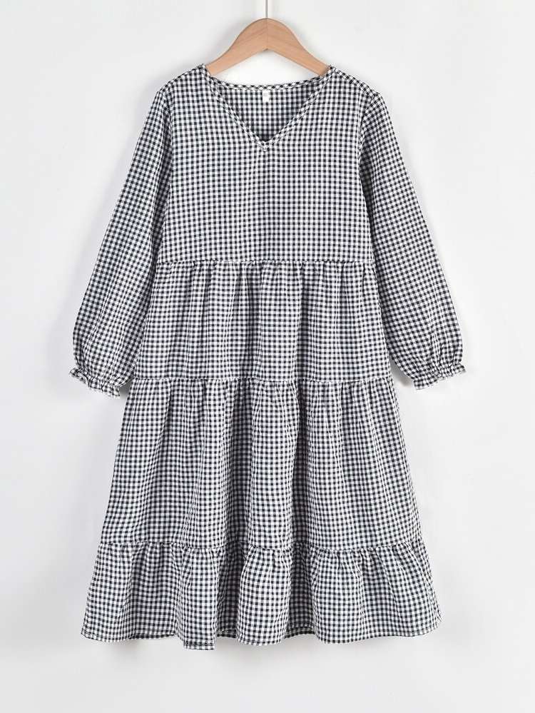  Gingham Ruffle Hem Black and White Kids Clothing 8158