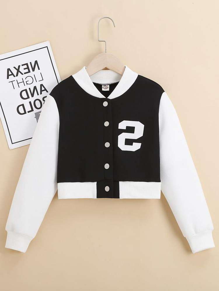 Casual Letter Black and White Crop Girls Clothing 9661