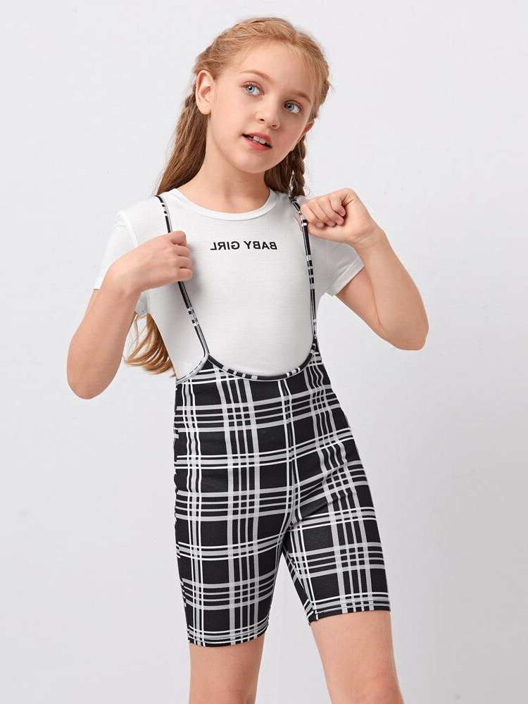 Sleeveless Short Black and White Plaid Girls Clothing 2973