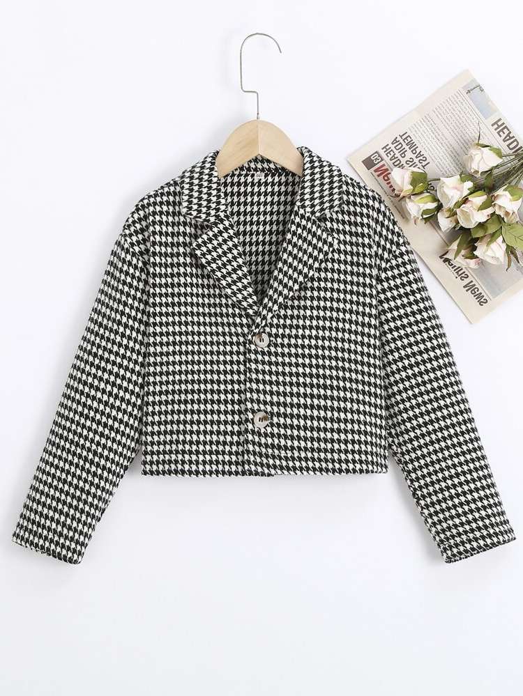  Regular Fit Black and White Button Front Girls Overcoats 8810