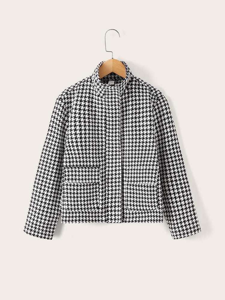 Houndstooth Regular Stand Collar Kids Clothing 5813