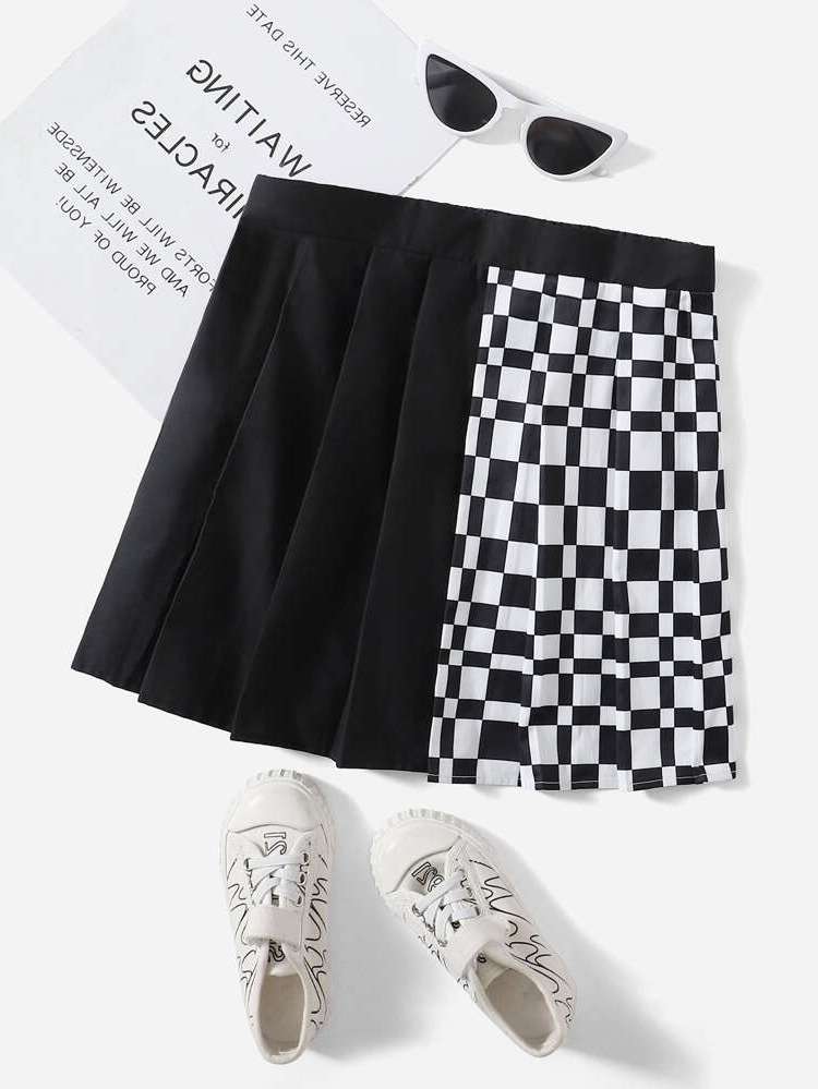  Pleated Plaid Black and White Girls Clothing 7435