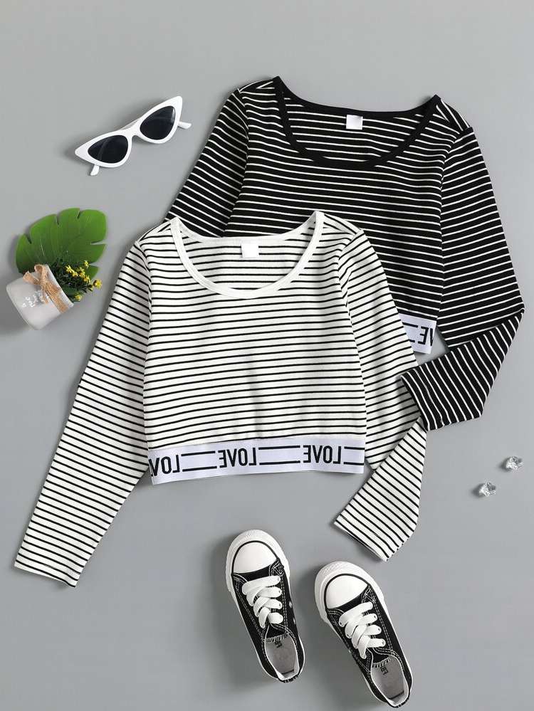 Letter Long Sleeve Round Neck Regular Fit Girls Clothing 8583