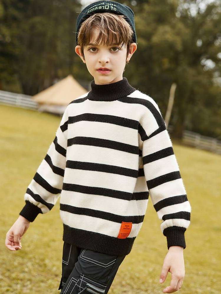 Long Sleeve Regular Casual Black and White Boys Knitwear 149