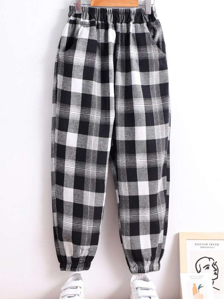 Casual Pocket Gingham Long Boys Bottoms 888