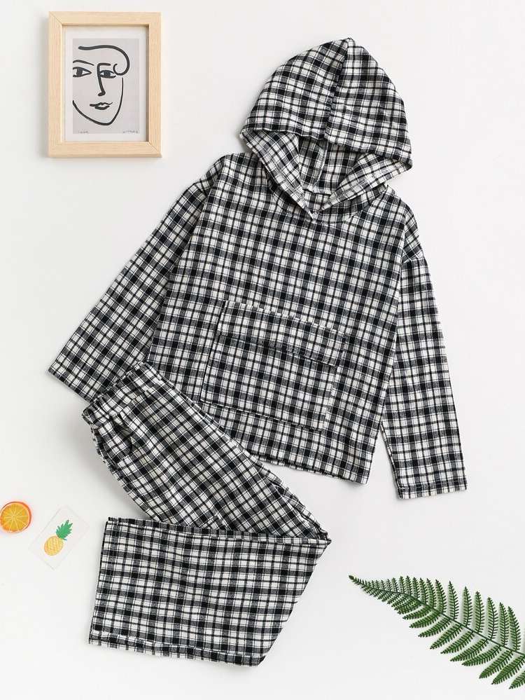 Regular Fit Long Sleeve Black and White Casual Boys Two-piece Outfits 1255