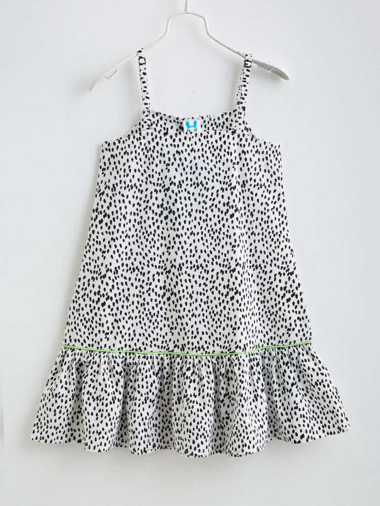 Spaghetti Strap Ruffle Hem Black and White Kids Clothing 9866