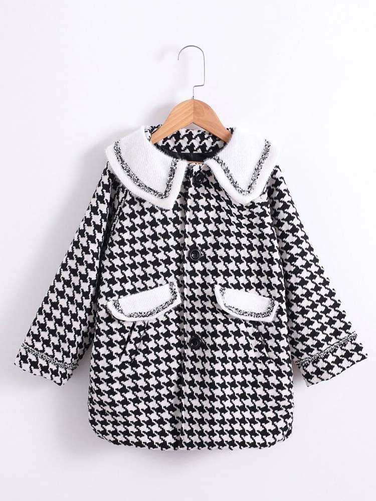 Peter Pan Collar Contrast Collar Long Black and White Kids Clothing 5535