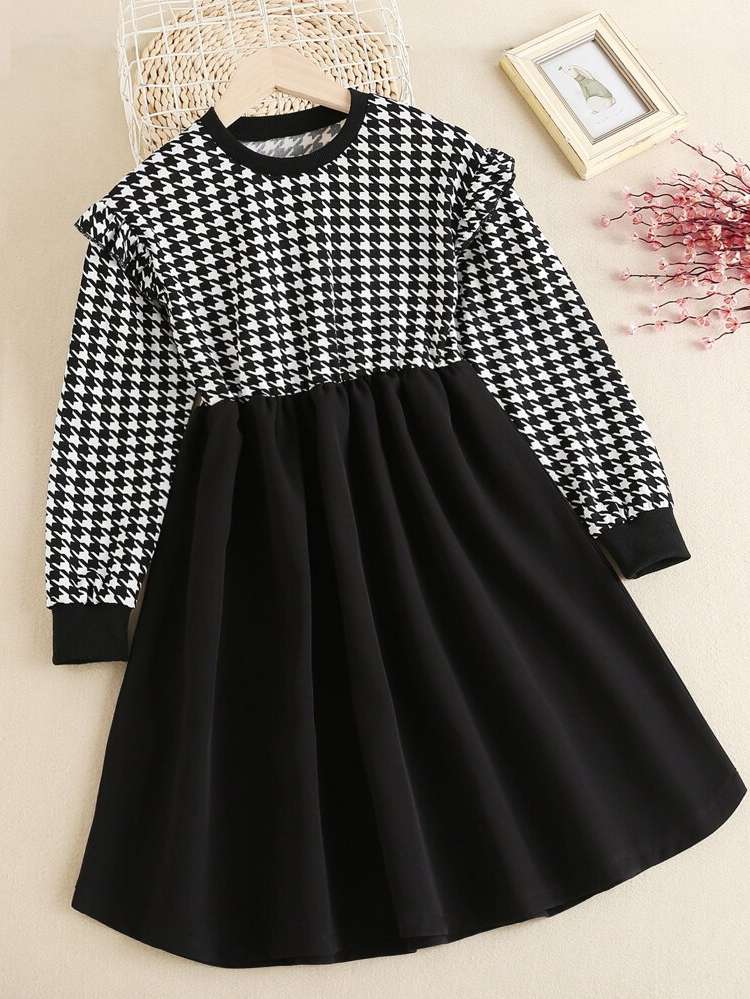 Regular Fit Houndstooth Round Neck Kids Clothing 9608