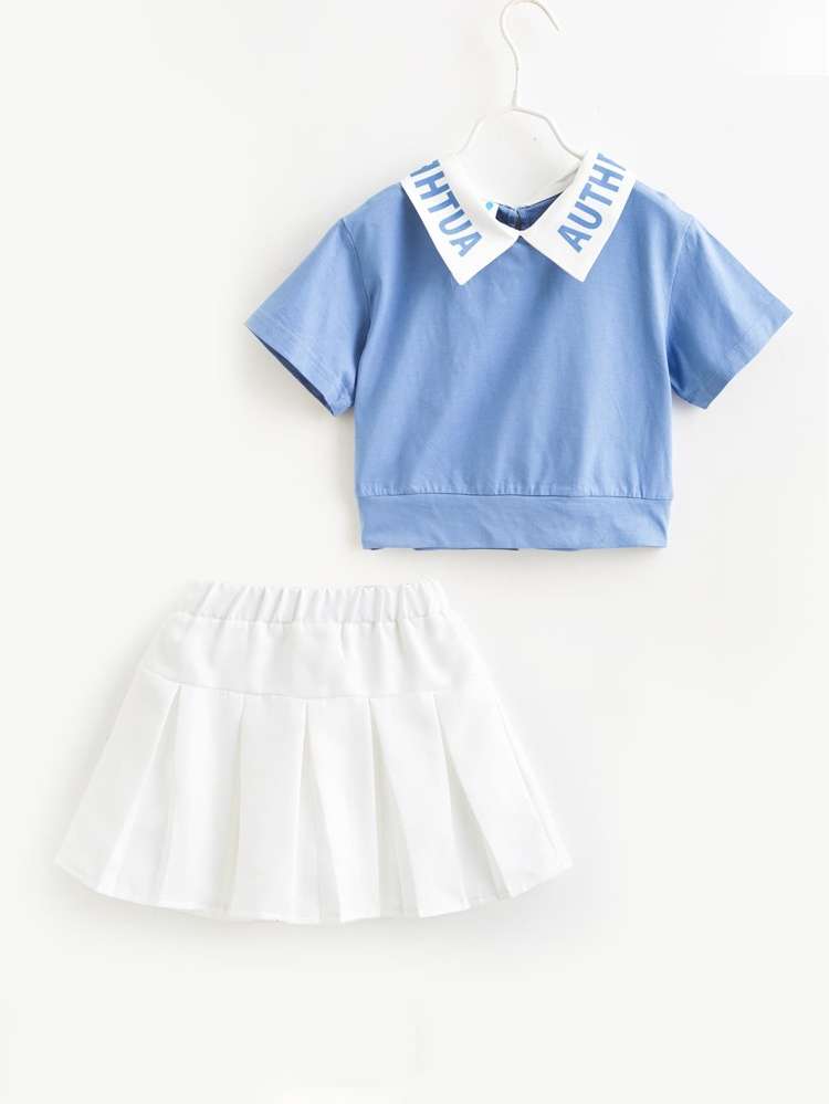  Letter Collar Short Sleeve Girls Clothing 762