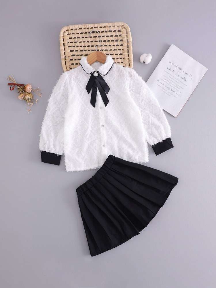 Collar Preppy Long Sleeve Girls Two-piece Outfits 2926