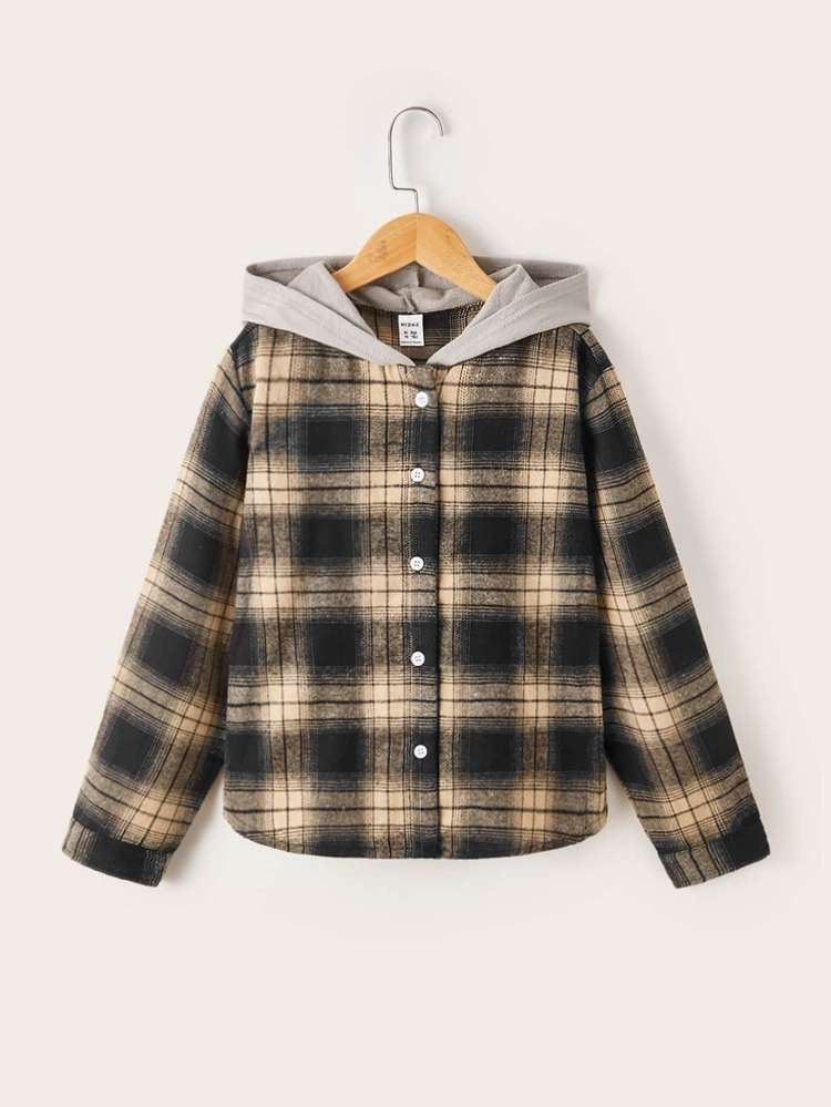  Black and White Long Sleeve Plaid Kids Clothing 702