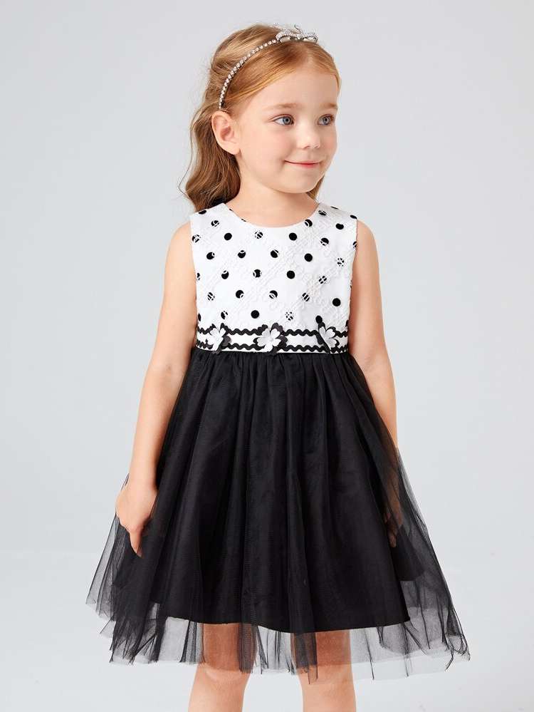  Regular Fit Round Neck Black and White Toddler Girl Partywear 54