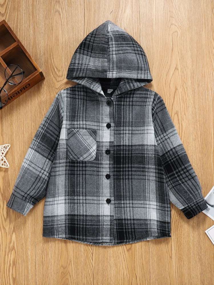 Short Plaid Hooded Kids Clothing 4194