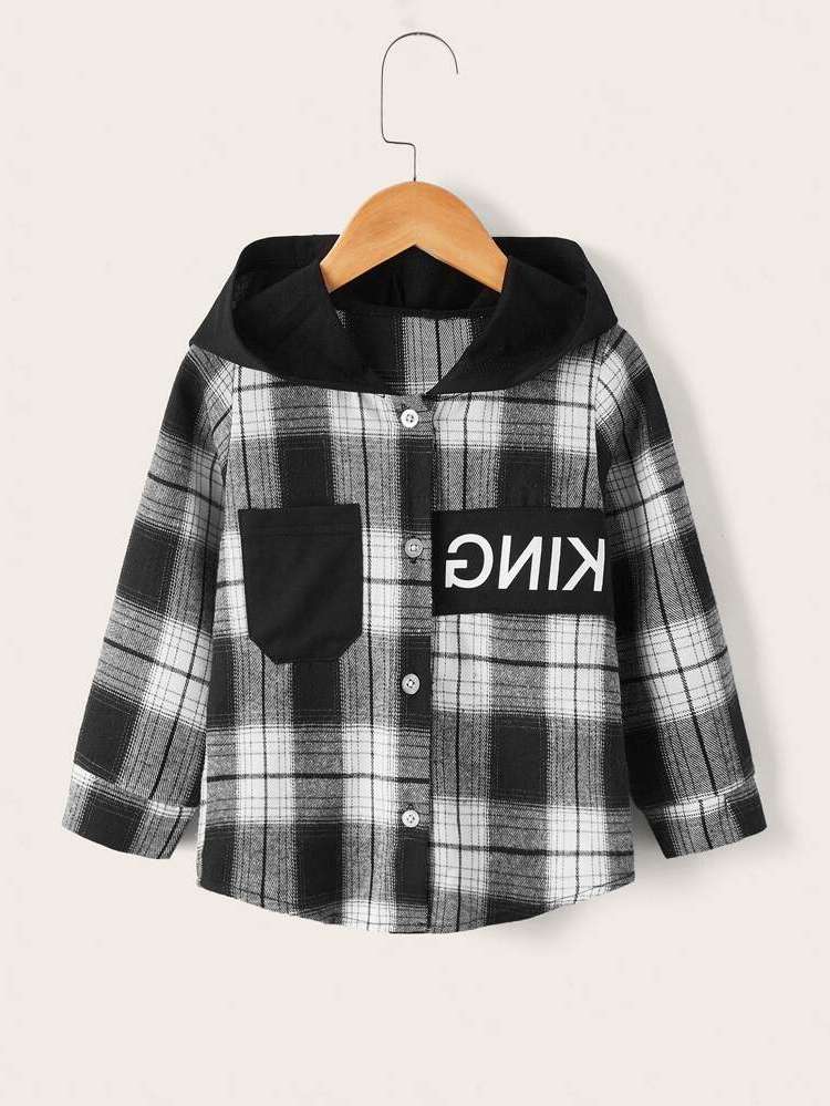 Long Sleeve Plaid Black and White Regular Fit Toddler Boys Clothing 6602