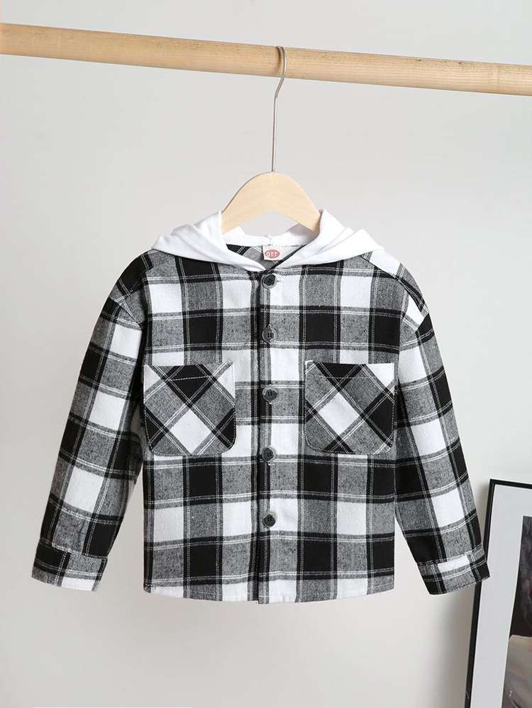 Black and White Preppy Pocket Regular Fit Kids Clothing 7554