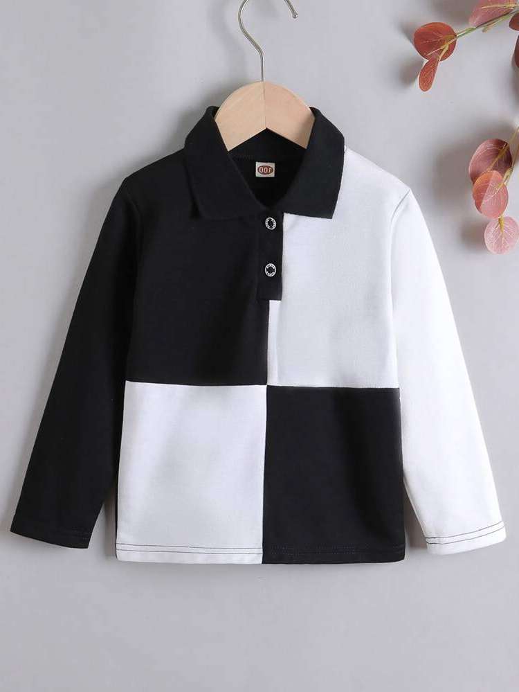 Button Front Regular Fit Black and White Regular Toddler Boys Tops 24