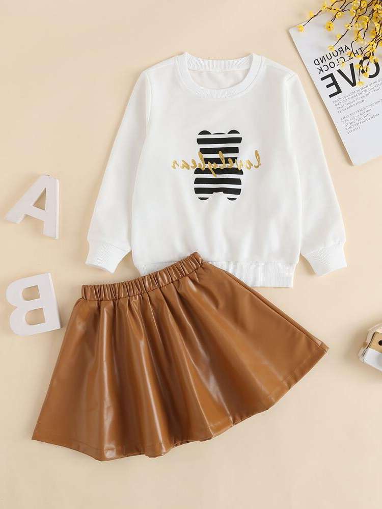 Letter Black and White Round Neck Kids Clothing 244