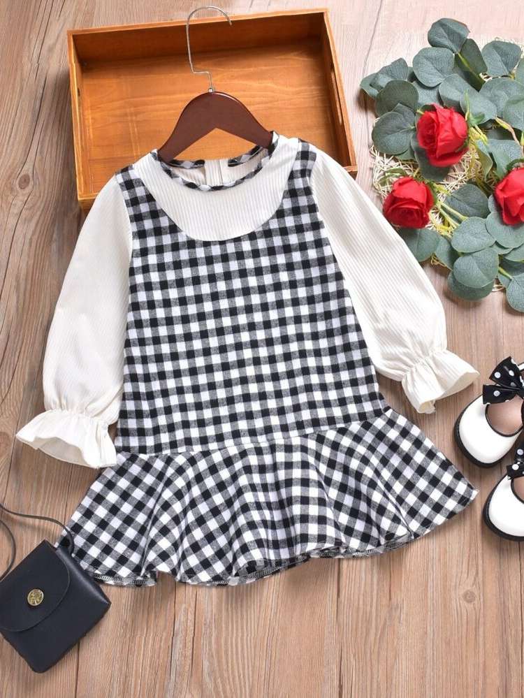  Gingham Black and White Short Toddler Girls Clothing 526