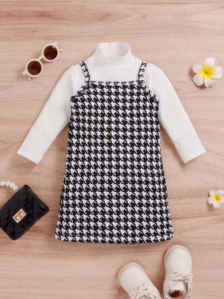  Black and White Stand Collar Toddler Girls Clothing 149