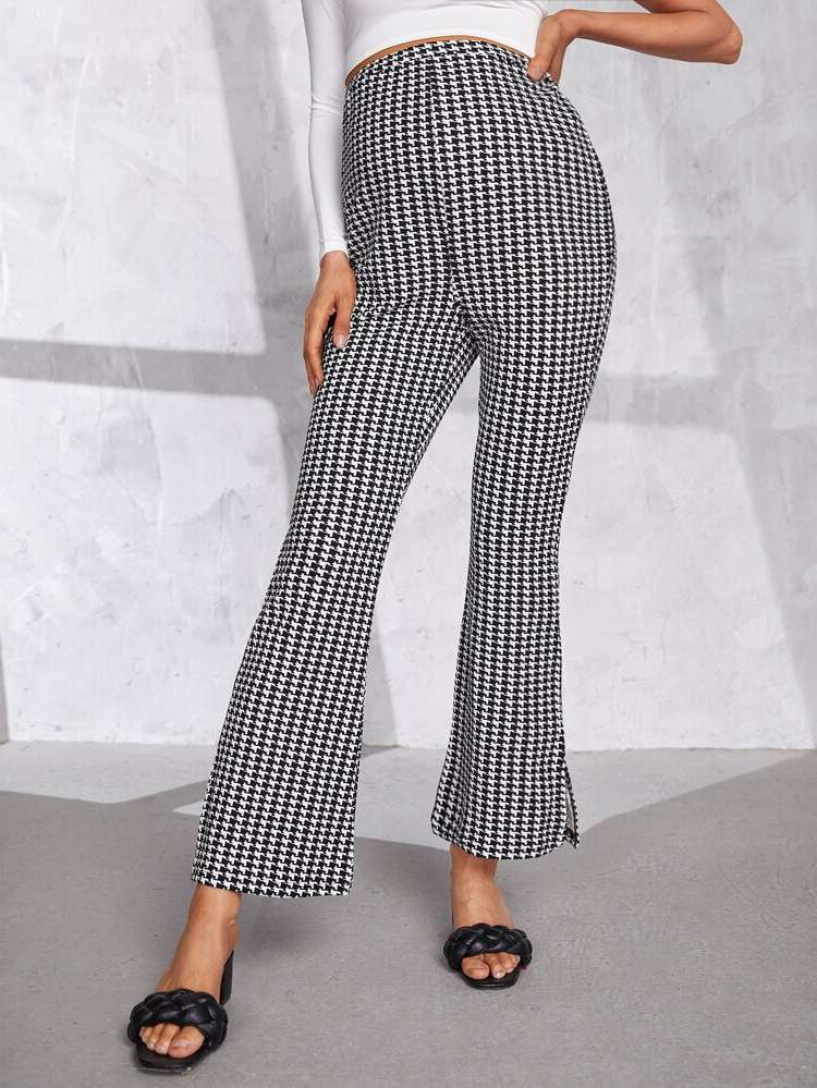 Houndstooth Black and White Long Maternity Pants 9631