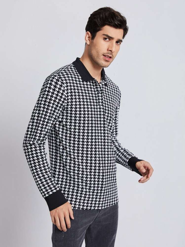 Casual Button Front Black and White Men Clothing 9175