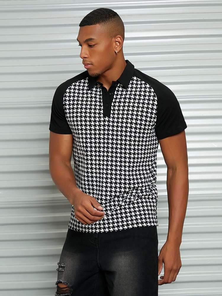  Regular Button Black and White Men Tops 33